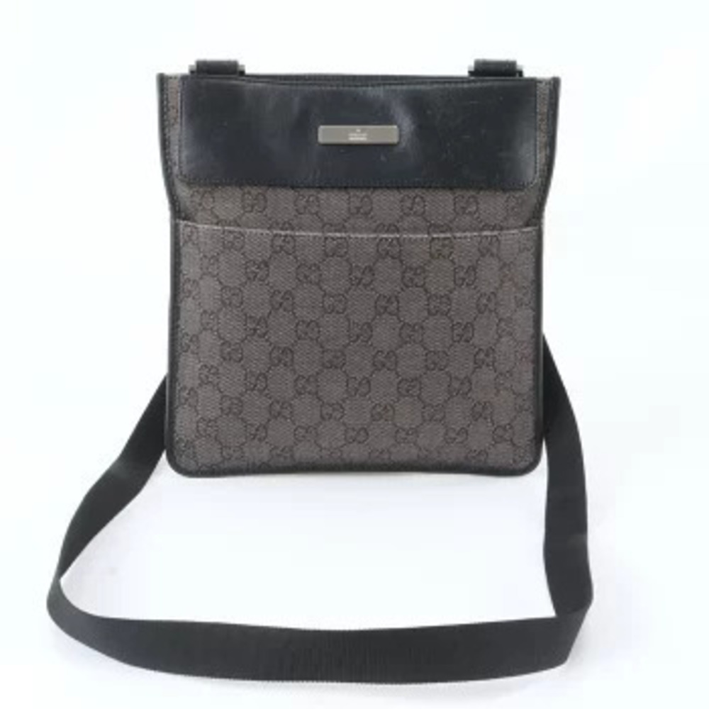 Gucci Web Stripe GG Canvas Leather Messenger Crossbody Bag Black Gray